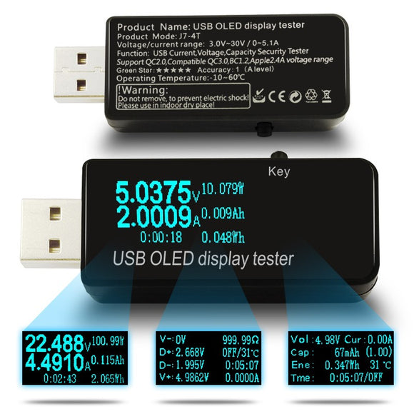 OLED 128x64 USB Tester DC Voltmeter Current Voltage Meter Power Bank Battery Capacity Monitor QC3.0 Phone Charger Detector