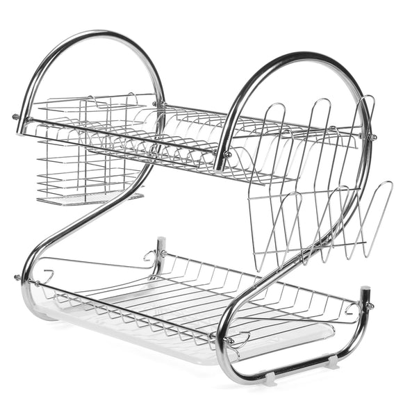 Multifunction 2 Tier Kitchen Dish Cutlery Drainer Rack Drip Tray Plate Holder Drain Shelf