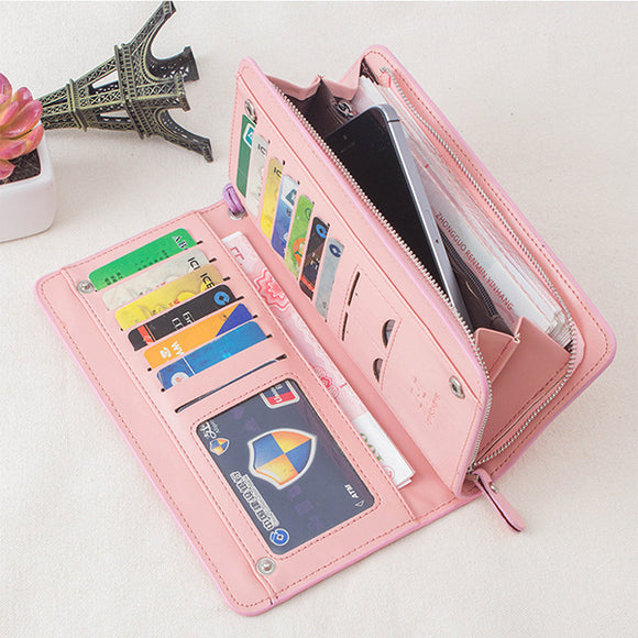 Women PU Leather Functional Casual Clutch Card Holder Wallet Purse