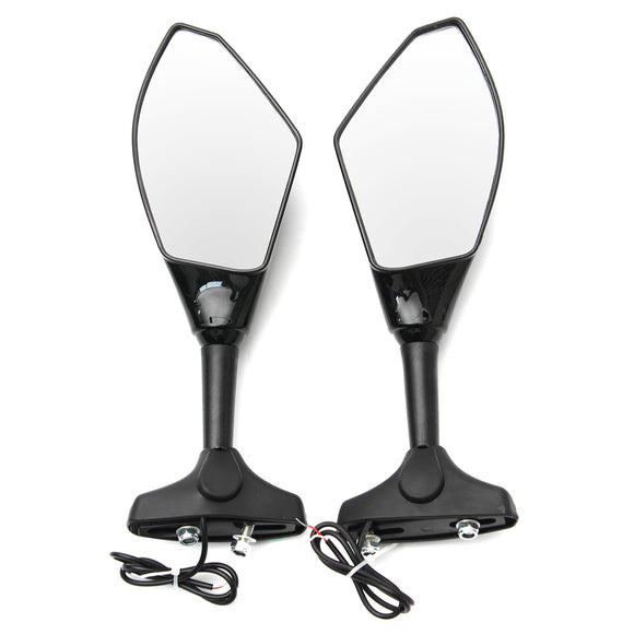 Pair Motorcycle LED Turn Signal Rear View Mirrors For Honda/Suzuki/Kawasaki/Yamaha