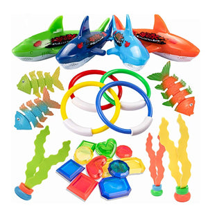 Portable Diving Toys Set Diving Torpedo Rocket Fish Sticks Shark Shape Toys Kids Water Play Toys Gift