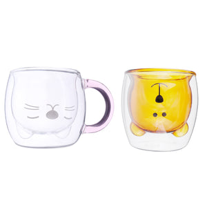 Cat Bear Glass Cup Double Wall Clear Tea Coffee Milk Drink Mug Container Decor