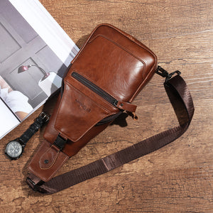 Ekphero Men Travel Retro Fashion Cowhide Chest Bag Shoulder Crossbody Bag