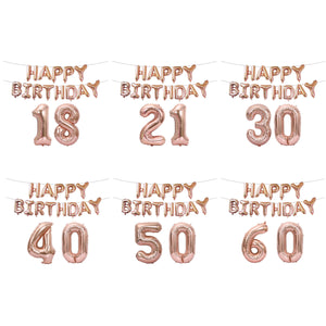 18/21/30/40/50/60th Rose Gold Happy Birthday Foil Balloon Banner Kit Party Decorations