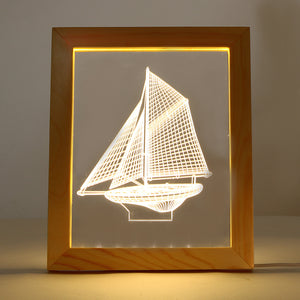 KCASA FL-702 Photo Frame Illuminative LED Night Light Wooden Sailboat Desktop Decorative USB Lamp