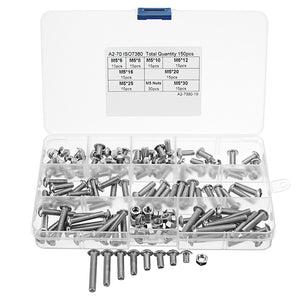 Suleve M5SH2 150Pcs M5 Stainless Steel 6-30mm Hex Socket Button Head Screw Allen Bolt Assortment Kit