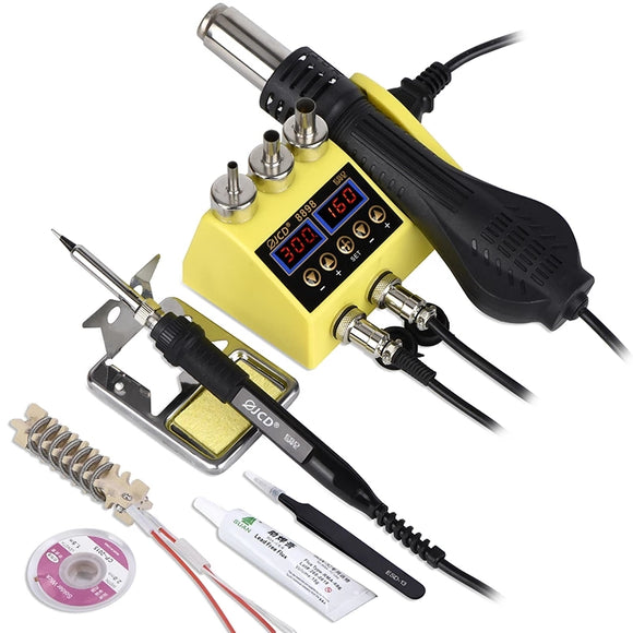 JCD WM-8898  2 in 1 750W Soldering Station 80W 110V/220V Digital Electric Soldering Iron Adjustable Kit with Hot Air Gun