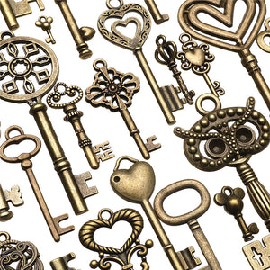 130pcs Antique Bronze Brass Vtg Ornate Skeleton Keys Lot Pendant Fancy Heart Pendants Key Gift