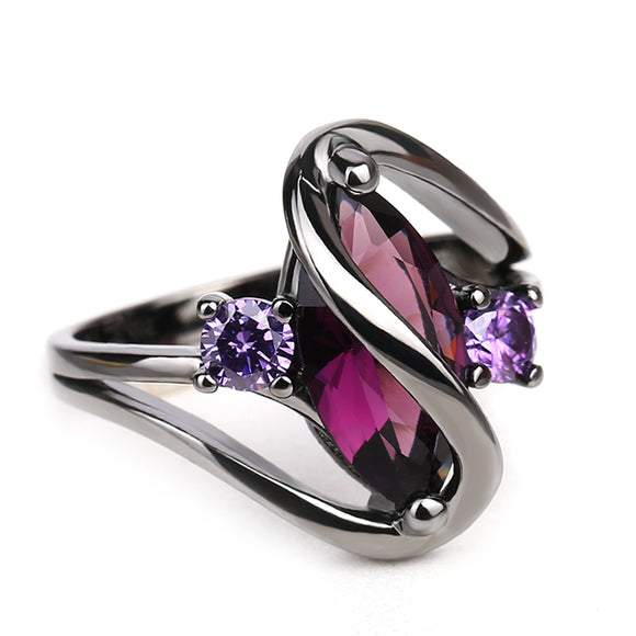 Women's Trendy Amethyst Gun Black Plated Purple Engagement Rings Gift