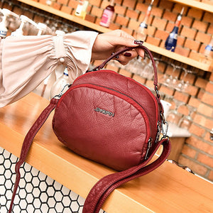 Women Double Layer Soft Leather Handbags Crossbody Bags Multi-function Shoulder Bags