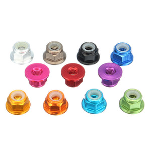 Suleve M3AN7 10Pcs M3 Flange Nylon Nut Self-locking Nut Multi-color Aluminum Alloy