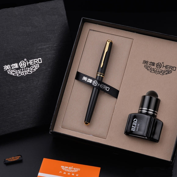 Hero 5020 Matte Black Fountain Pen Office School High End Business with Ink Gift Writing