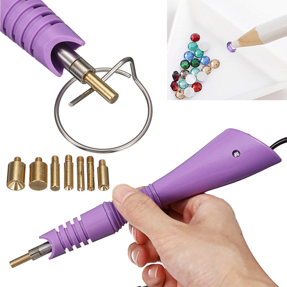 DIY Hot Fix Stud Applicator Rhinestone Setter Wand Heater Tool W/ 7 Tips Kit Set