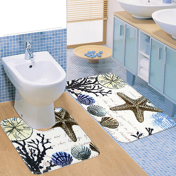 Two Pieces of Plants Shells and Starfish Slip Carpet Mats Bathroom Toilet Mat