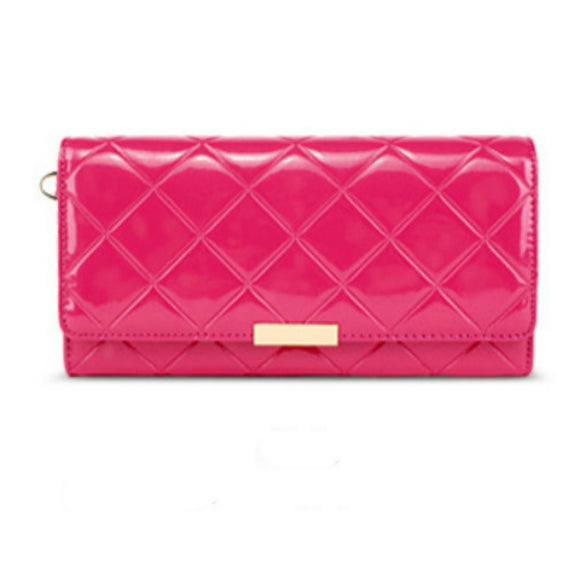 Fashion Patent Leather Women Clutch Bag Quilted Long Lady Evening Party Wallet