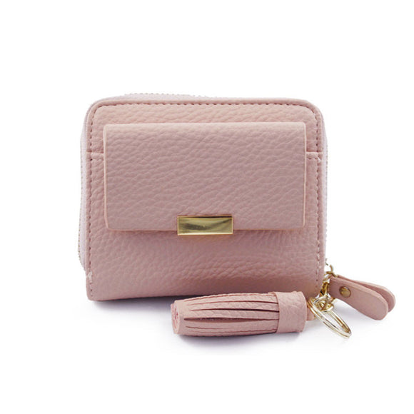 Women Candy Color Tassel Short Wallets Girls Zipper Purse Card Holder Coin Bags