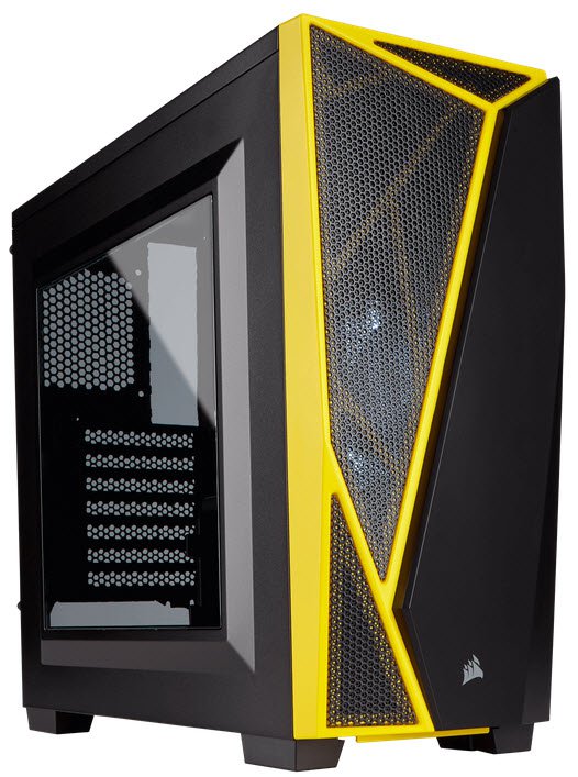 Corsair CC-9011108 carbide series spec-04 Windowed side panel , blacK + Yellow with 1x White LED fan , No psu ( bottom placed psu design )