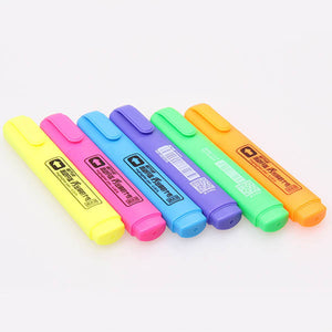 Genvana 6 Colors Per Box Fluorescent Pen Highlighter Flat Shape Maker Pen