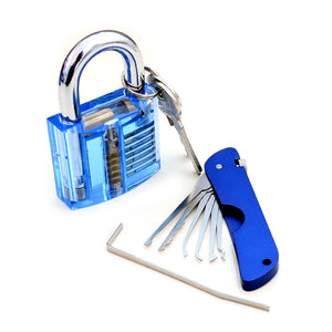 Foldable Door Lock Opener with Transparent Cutaway Inside View PadLock Lock Pick Set