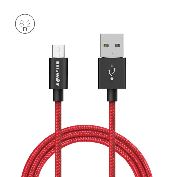 BlitzWolf BW-MC3 2.4A Micro USB Braided Charging Data Cable 8.2ft/2.5m With Magic Tape Strap