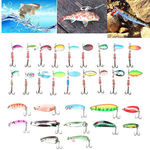 30pcs Metal Mixed Spinners Fishing Lure Pike Salmon Baits Bass Fish With 3 Hooks