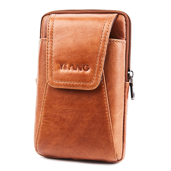 Men Genuine Leather Brown Bum Bag Waist Phone Bag Belt Pouch for 6in Phones