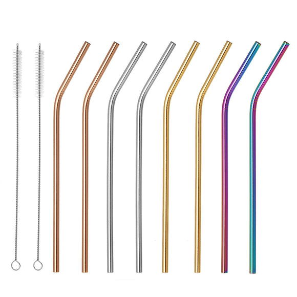 10Pcs Reusable Stainless Steel Straws Multi Colored Metal Straw with Cleaning Brushes