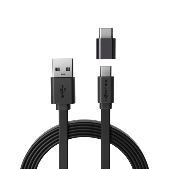 Blitzwolf BW-MT2 Micro USB Flat Fast Charging Data Cable With Type C Adapter For Phone Tablet