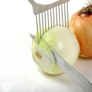 Handy Stainless Steel Onion Holder Slice Tomato Vegetable Potato Cutting Slicer Kitchen Gadget