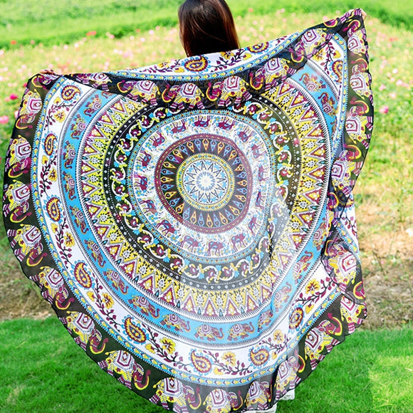 Honana WX-92 150cm Bohemian Thin Chiffon Beach Towel Mandala Round Silk Scarf Bed Sheet Tapestry Mat