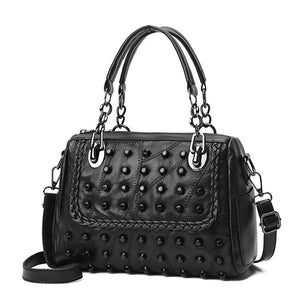 Women Stitching Leather Handbags Rivet Shoulder Bags