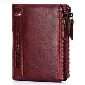 Men Women Genuine Leather Retro Bifold Short Wallet Card Holder Purse