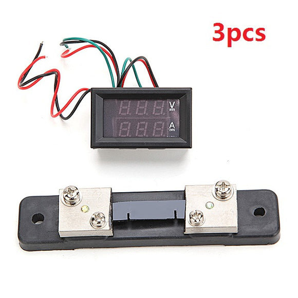 3pcs Mini Digital Blue + Red Led DC Current Meter Volt Meterr With Ampere Shunt