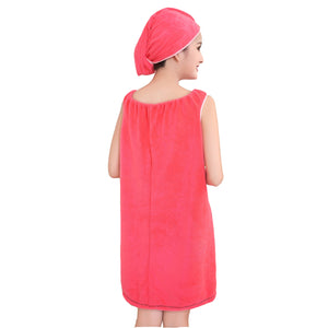 Honana BX-R972  Absorbs Bath Cozy Microfiber Women Skirt Bath Towel BathRobe  with Bath Cap