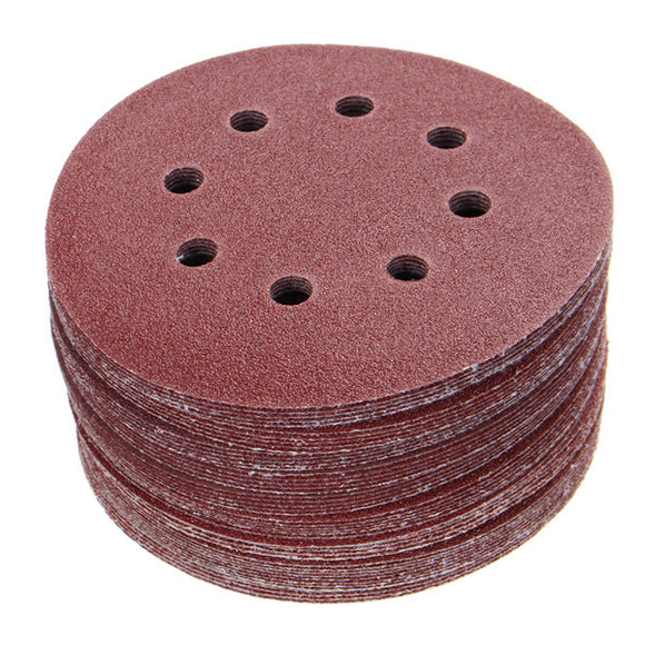 50pcs 125mm 8 Holes Hook Loop Sanding Discs 40/60/80/100/120 Grit Sander Pad Set