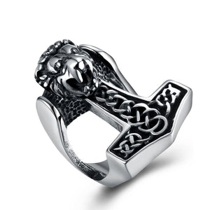 Punk Men's 316L Stainless Steel Retro Skull Lion Hollow Ring