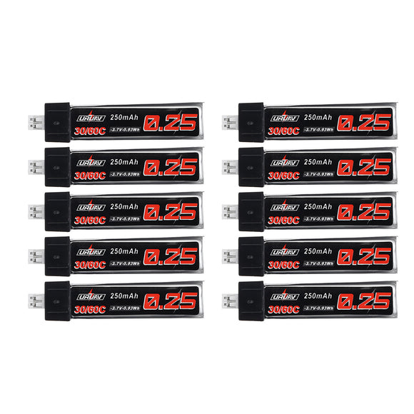 10Pcs URUAV 3.7V 250mAh 30C/60C 1S Lipo Battery PH2.0 for Blade Nano QX CPX Tiny Whoop TINY6 6X