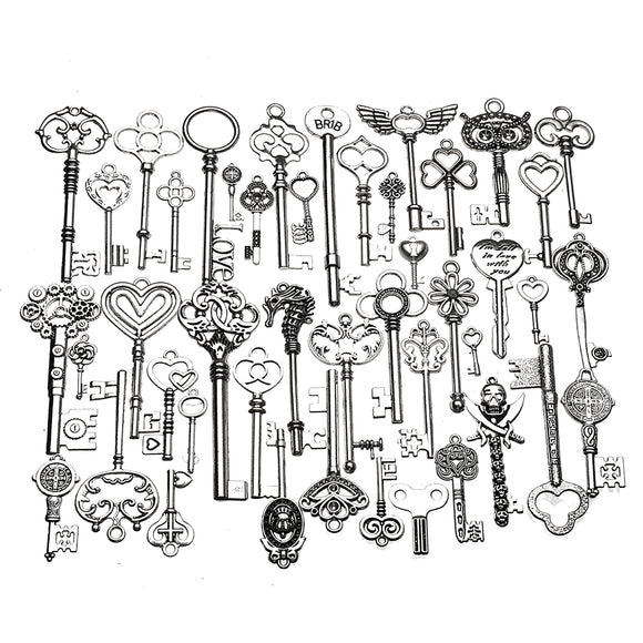 45 pcs Vintage Ornate Skeleton Keys Lot Pendant Fancy Heart DIY Crafts