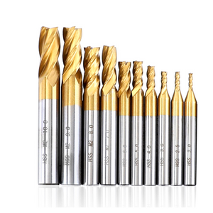 Drillpro 10PCS 2-10mm Titanium Coated HSS 4 Flute End Mill Cutter CNC Drill Bit Milling Cutter Set