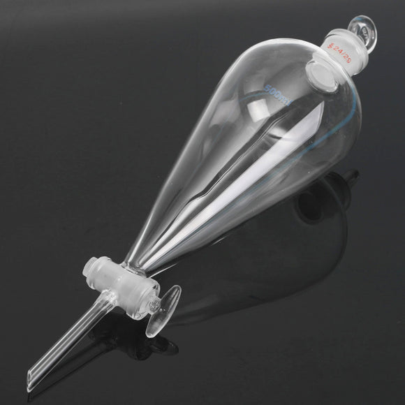 500mL 24/29 Pyriform Glass Separatory Funnel Straight Drop Tube Glass Stopcock Stopper Laboratory