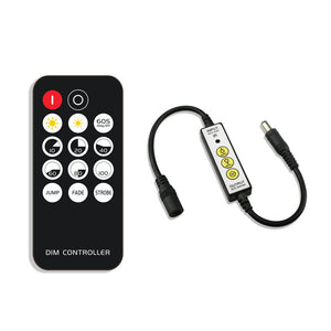 Mini 3Keys Button IR LED Dimmer Controller+14Keys Remote Control for Single Color Strip Light DC5-24V