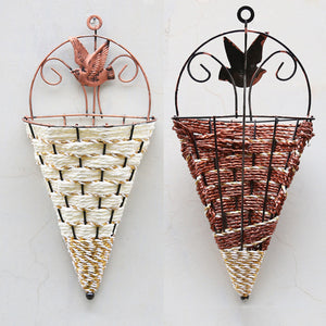 Rattan Hanging Wall Planter Plant Pot Basket Garden Flower Mounted Holder Cone