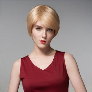 Cool Women Human Virgin Remy Hair Wig Short Mono Top Side Bang Straight 14 Colos