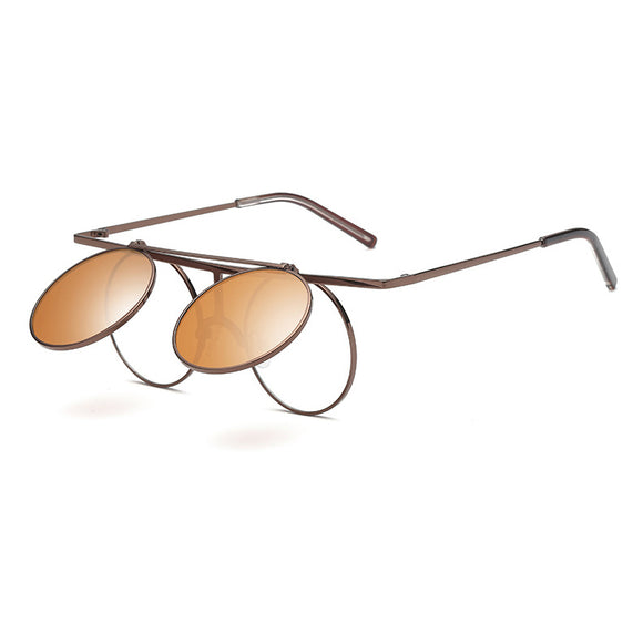 Steam Punk UV400 Sunglasses Polarized Lens Flip-ope Vintage Round