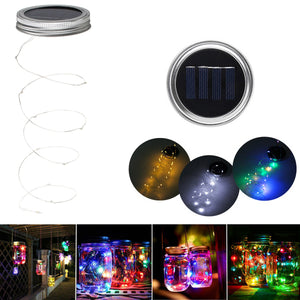 Solar Powered 2M 20LEDs Mason Jar Lid Insert Fairy String Light for Garden Christmas Party Decor