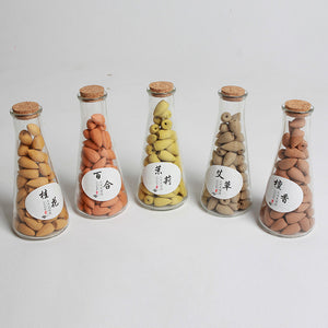 65Pcs/Glass Bottle Backflow Incense Cone Sandalwood Wormwood Lily Osmanthus Jasmine 15 Minutes