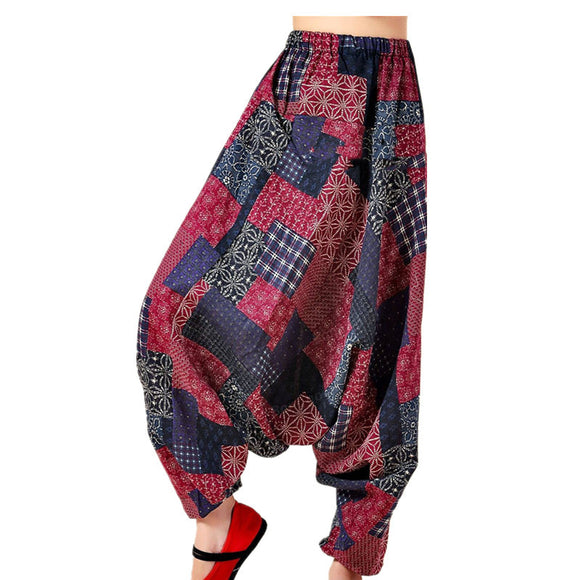 Women Yoga Fitness Drop Crotch Pants Casual Harem Cotton Linen Pants Bloomers National Style