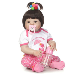 NPK 23inch Soft Cloth Body Silicone Reborn Lifelike Baby Doll Girl Bebe Alive Christmas Gift