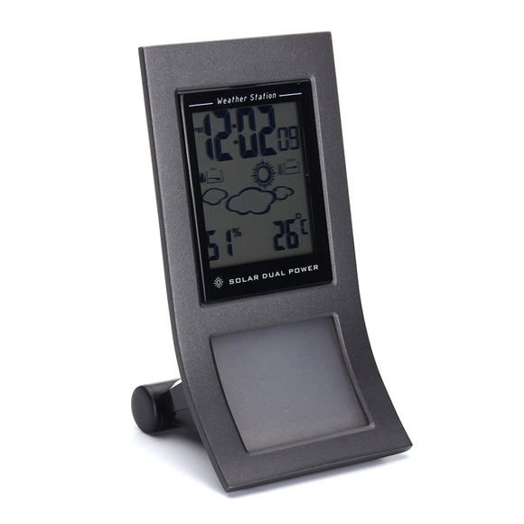 Metal Solar Battery Dual Powered Weather Station Temperature Humidity Clock