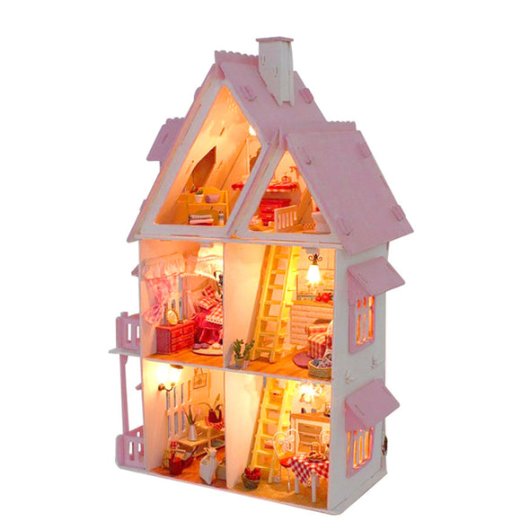 DIY Wooden Dolls House Doll House LED Light Miniature Dollhouse w/ Furniture Doll House Accessories